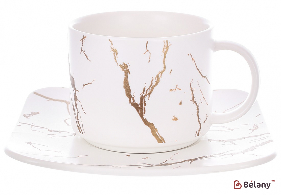 Фарфоровая кофейная пара (чашка, блюдце) 250 мл " Marmo Gold"