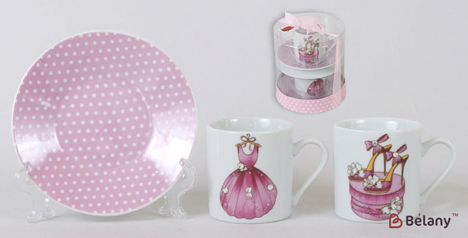 Фарфоровый кофейный набор 80 мл( 2 чашки с блюдцами, со стразами) "Princess-2" в подарочной коробке