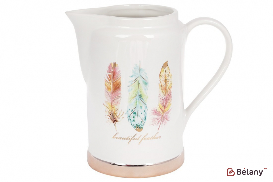 Керамический кувшин 1,2 л "Pink Feather", белый