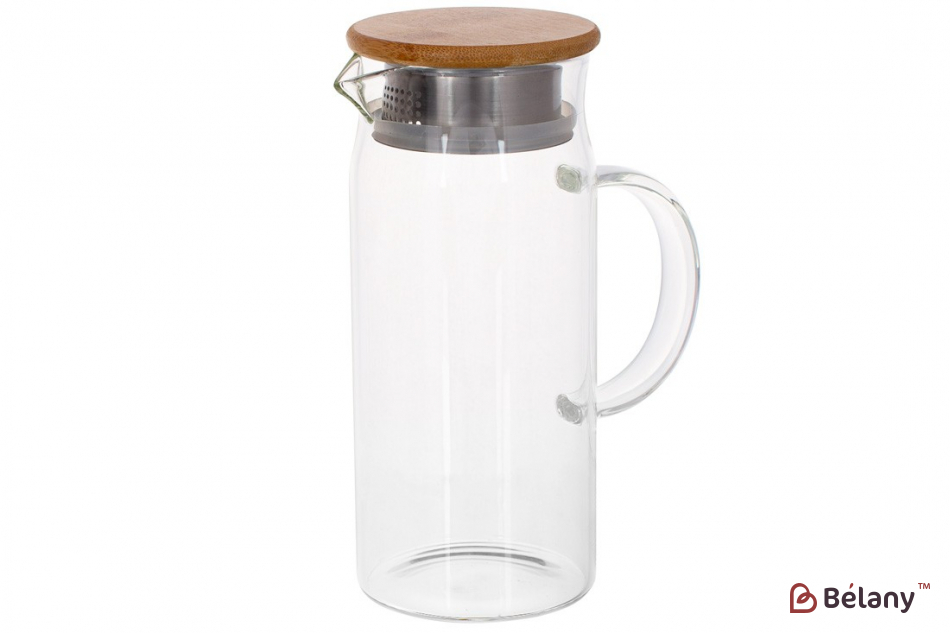Стеклянный кувшин 1 л "Willow", прозрачный с бамбуковой крышкой