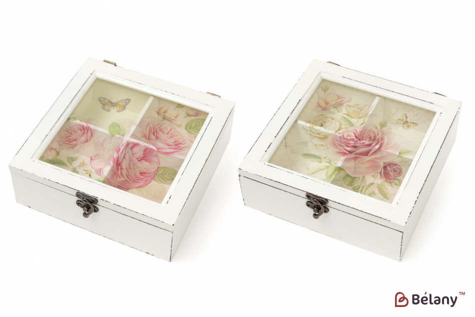 Чайница деревянная "Decoupage" белая