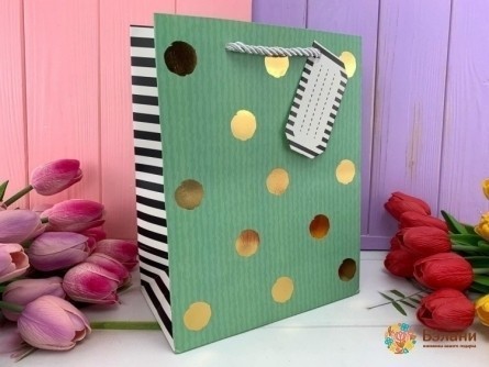 Geantă Cadou „Gold Dots” Măslină L