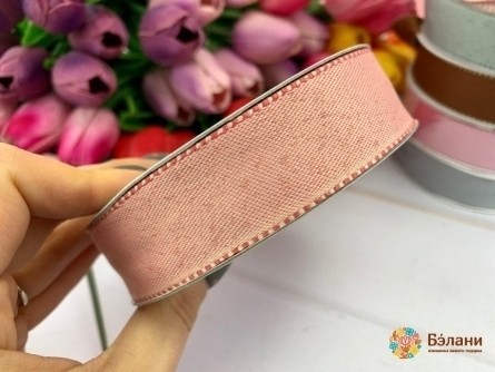 Panglică Din Bumbac Cu Două Fețe Roșu-Roz