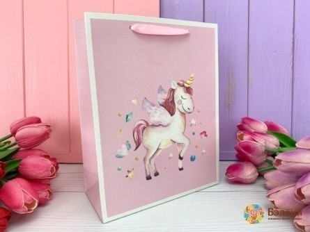 Geantă Cadou "unicorni" Roz M