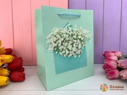 Geantă Cadou "plic De Flori" Albastru S