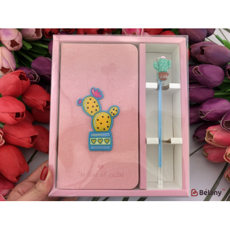 Notebook Set Cu Cactus „Happiness” Cu Stilou