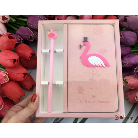 Notebook Set Cu Flamingo „Happiness” Cu Pix