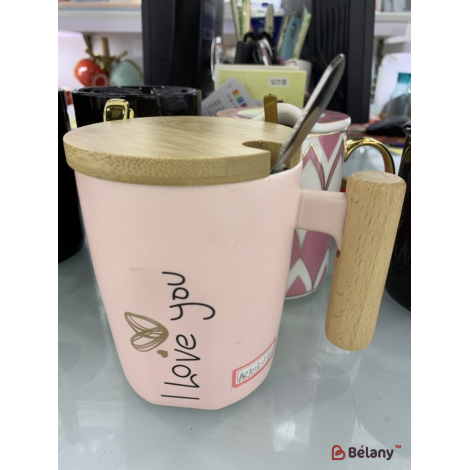 Cupa Din Ceramica "maner Din Lemn Roz"