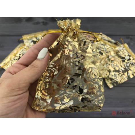 Sacii Din Organza „Flori” 9X12 Aur