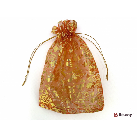 Pungi Din Organza "flori" 9X12 Portocaliu