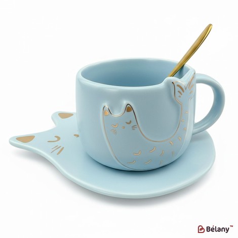 Cana Si Farfuria Din Ceramica "fishcat" Albastru