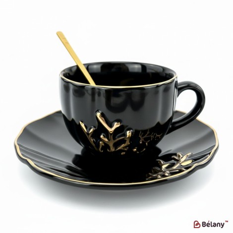 Ceașcă Și Farfurie Din Ceramică „Reef” Neagră