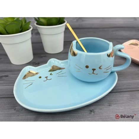 Pahar Si Farfurie Din Ceramica "urechi De Aur" Albastru