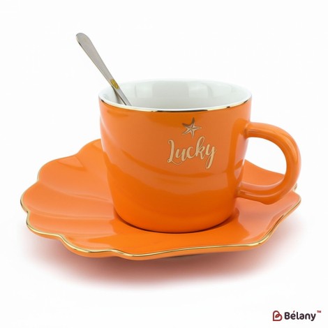 Ceașcă Și Farfurie Din Ceramică „Color Shell” Portocaliu