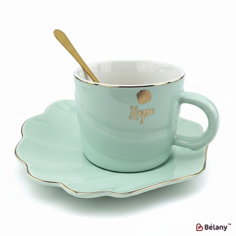 Cana Din Ceramica Cu Farfurie "color Shell" Mentol