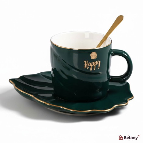 Ceașcă Și Farfurie Din Ceramică „Color Shell” Smarald