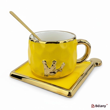 Pahar Si Farfurie Din Ceramica "coroana De Aur" Portocaliu