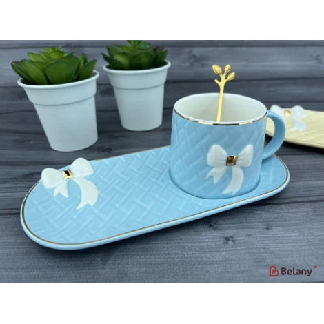 Cana Si Farfurie Din Ceramica "softy Bow" Albastru