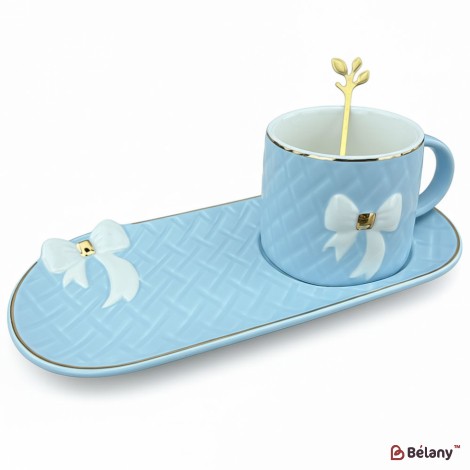 Cana Si Farfurie Din Ceramica "softy Bow" Albastru