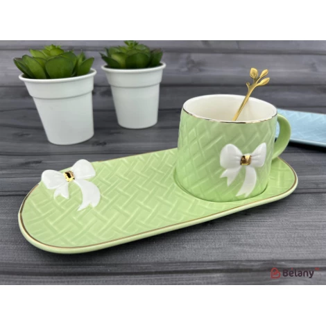 Pahar Si Farfurie Din Ceramica "softy Bow" Verde