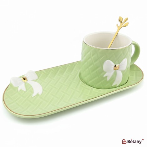 Pahar Si Farfurie Din Ceramica "softy Bow" Verde