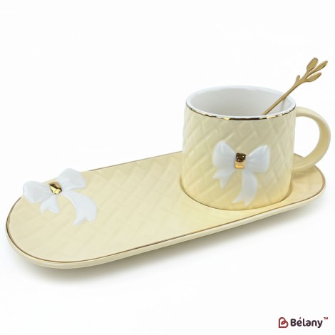 Cana Si Farfurie Ceramica "softy Bow" Crema