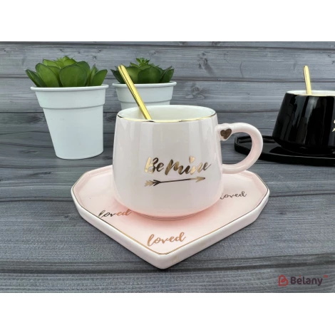 Cana Si Farfuria Din Ceramica "be Mine" Roz