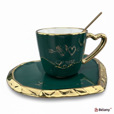 Pahar Si Farfurie Din Ceramica "inima De Aur Adanc" Smarald