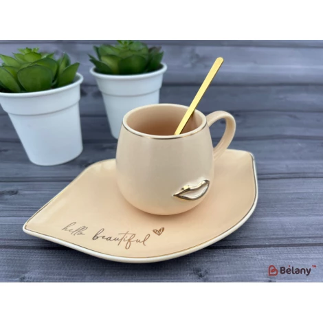 Cana Si Farfurie Ceramica "sweet Lips" Crema