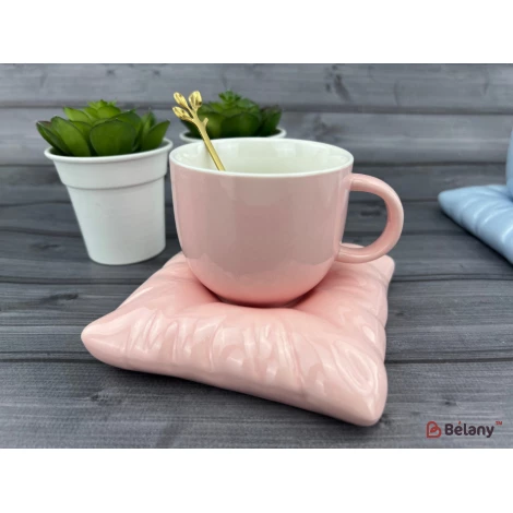 Cana Si Farfuria Ceramica "cup Pe Perna" Roz