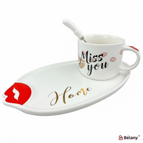 Cana Si Farfuria Din Ceramica "kiss Me" Alb
