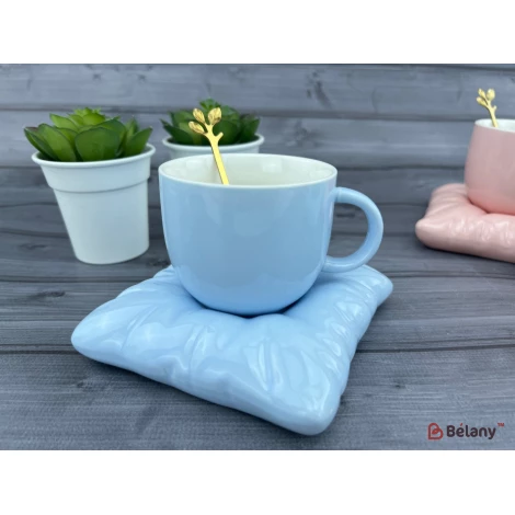 Pahar Si Farfurie Ceramica "cup Pe Perna" Albastru