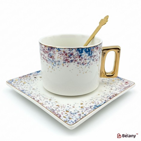 Pahar Si Farfurie Din Ceramica "space Dust" Alb