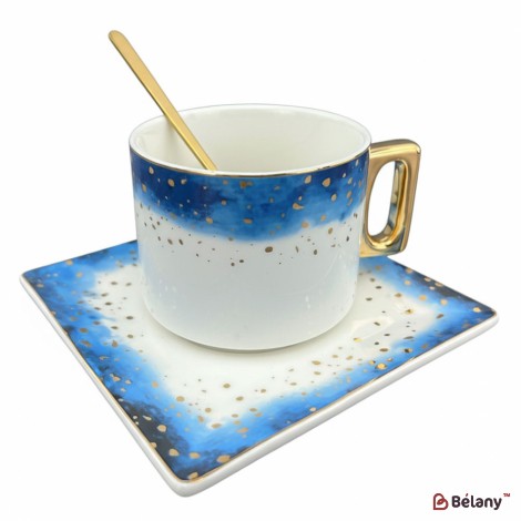 Cana Si Farfuria Din Ceramica "space Dust" Albastru