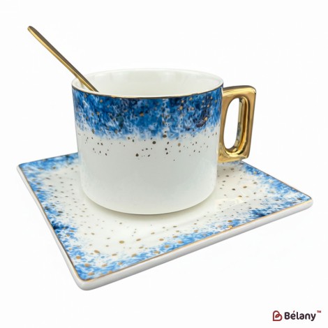 Cana Si Farfuria Din Ceramica "space Dust" Albastru