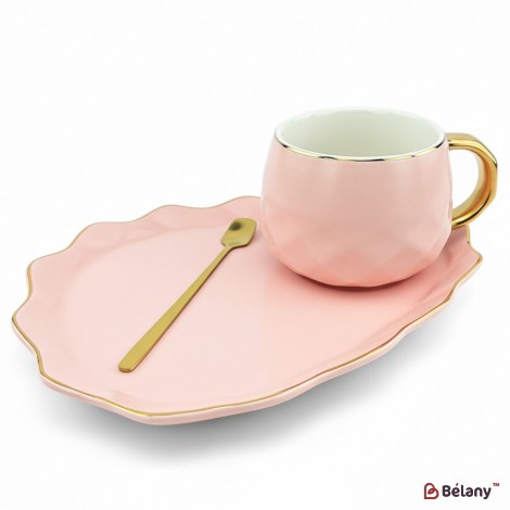 Cana Si Farfuria Din Ceramica "oyster" Roz