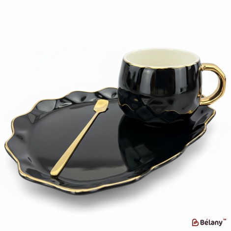 Ceașcă Și Farfurie Din Ceramică „Oyster” Neagră