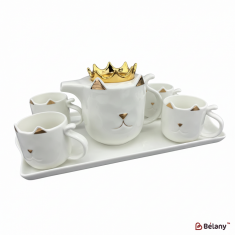 Set De Ceai "king Cat" Alb