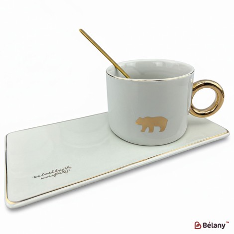 Ceașcă Și Farfurie Din Ceramică „Animale” Gri