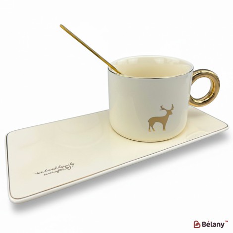 Cana Si Farfurioara Din Ceramica "animale" Crema