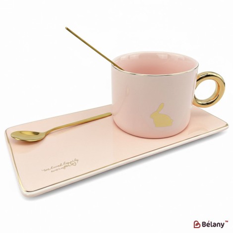 Cana Si Farfuria Din Ceramica "animale" Roz