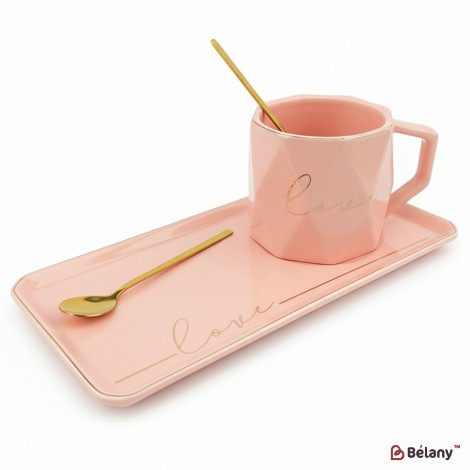 Cana Si Farfuria Din Ceramica "love It" Roz