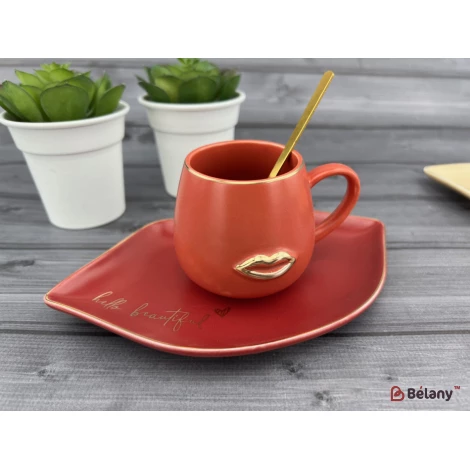 Cana Si Farfurie Din Ceramica "sweet Lips" Teracota