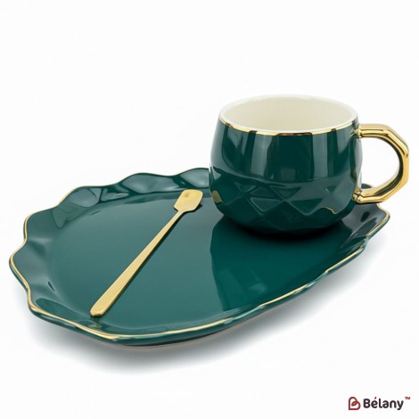 Cana Si Farfuria Din Ceramica "oyster" Smarald