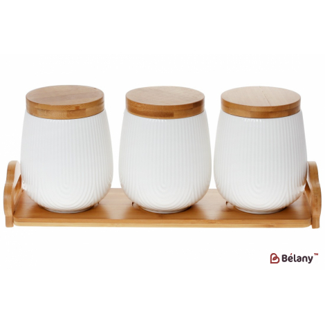 Набор банок на бамбуковой подставке "White" (3 шт) 900 мл
