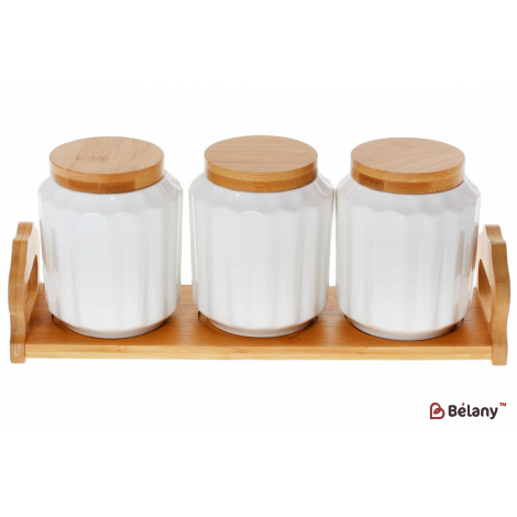 Набор банок на бамбуковой подставке "White" (3 шт) 600 мл