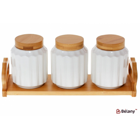 Набор банок на бамбуковой подставке "White Co." (3 шт) 350 мл