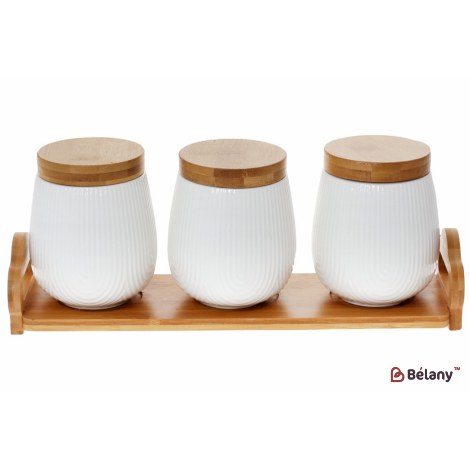 Набор банок на бамбуковой подставке "White Co." (3 шт) 600 мл