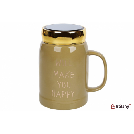 Фарфоровая кружка с крышкой из пластика 550 мл "Happy "