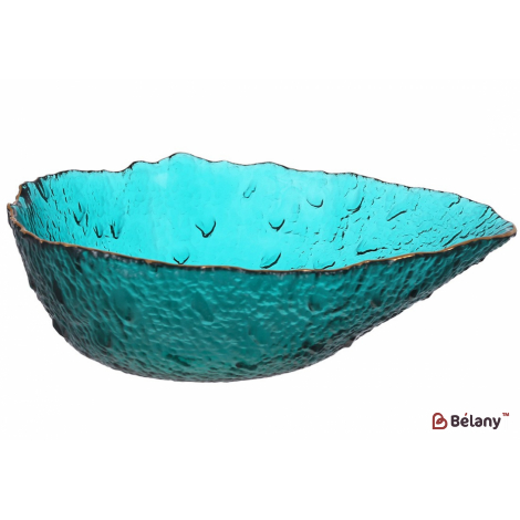 Стеклянный салатник 20 см "Drops" бирюзовый